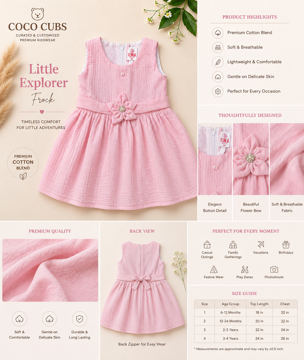 Bloom Belle Frock Colors: Mint Green, Blush Pink, Beige Cream
