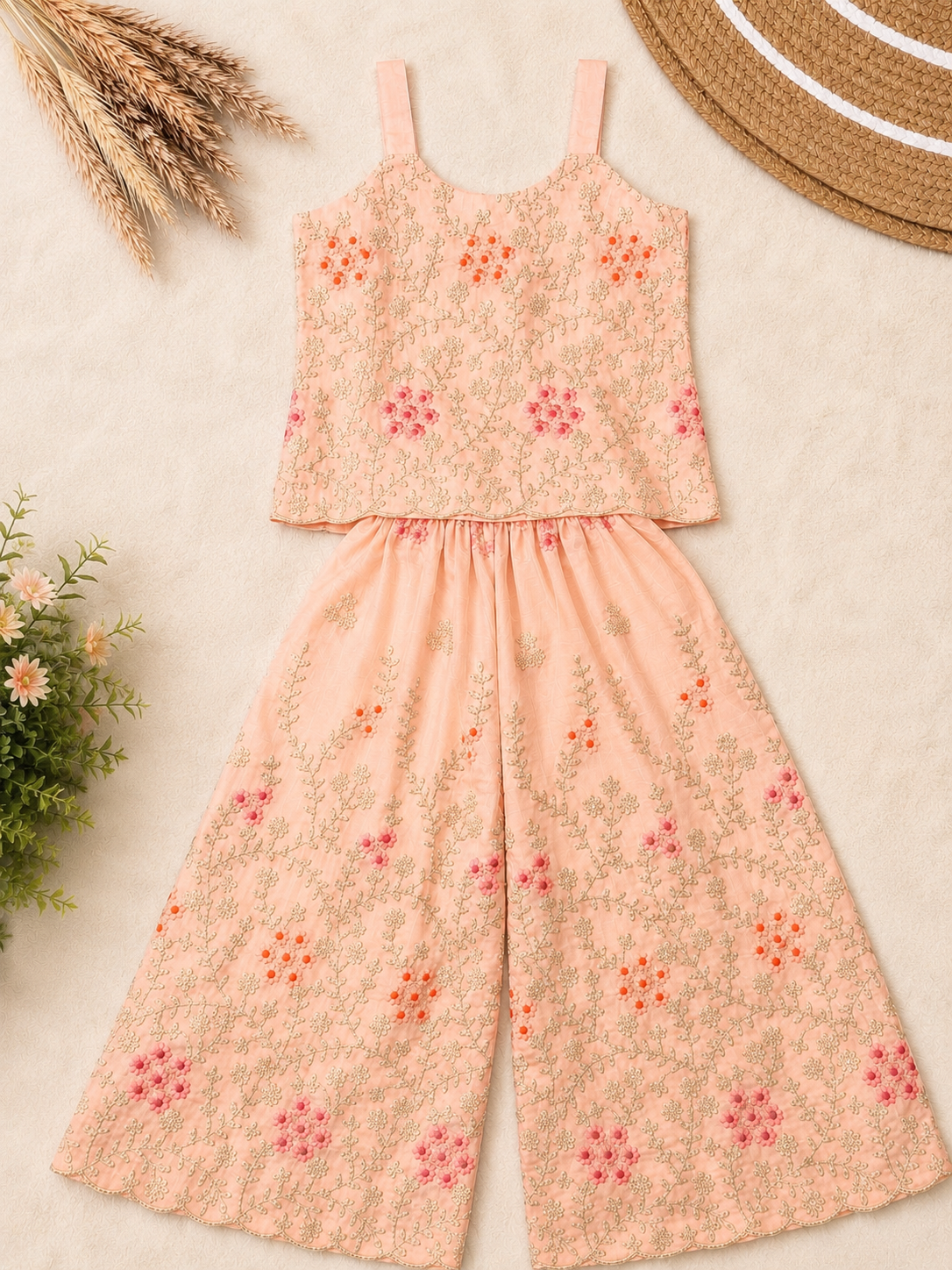 โจ Mehr โ Floral Festive Co-Ord Set in Peach