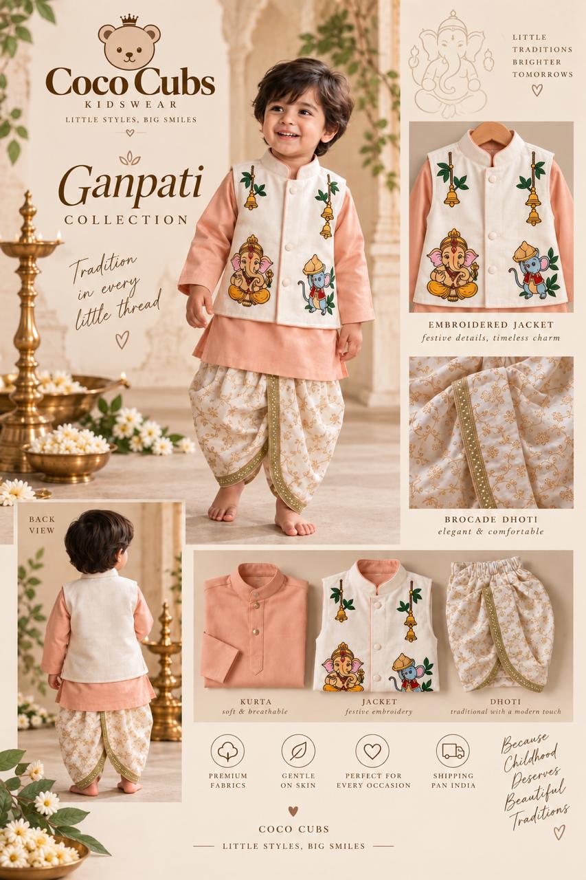 Ganpati Kurta Dhoti Set β Peach