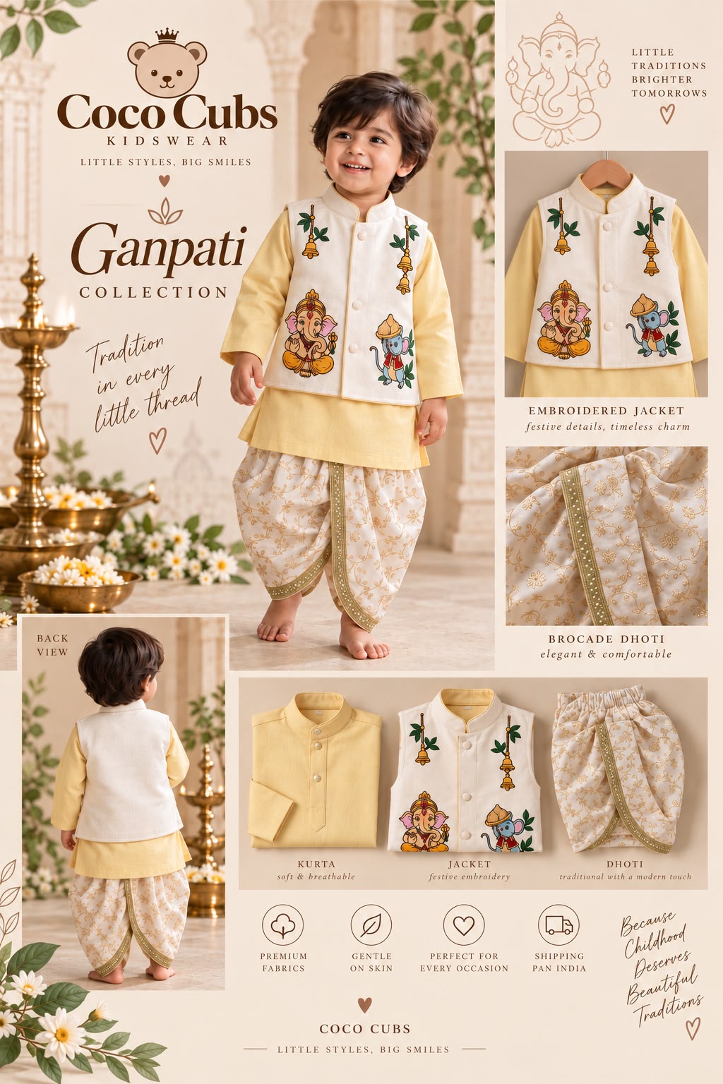 Ganpati Kurta Dhoti Set β Yellow
