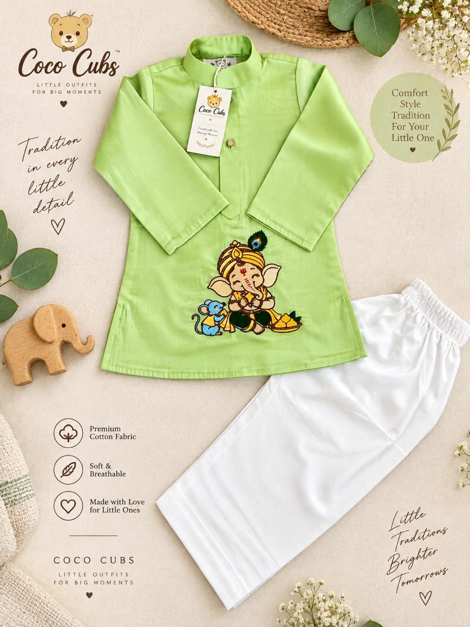 Ganpati Kurta Pajama Set — Green