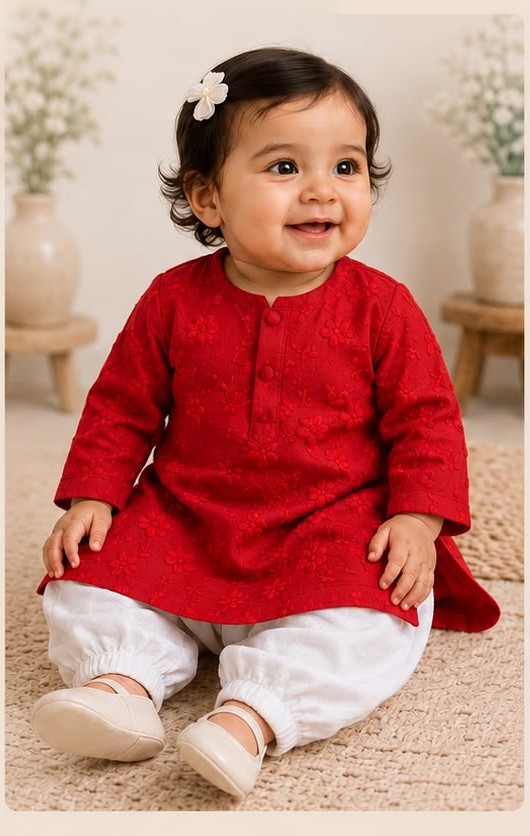 Red Blossom Kurta Set