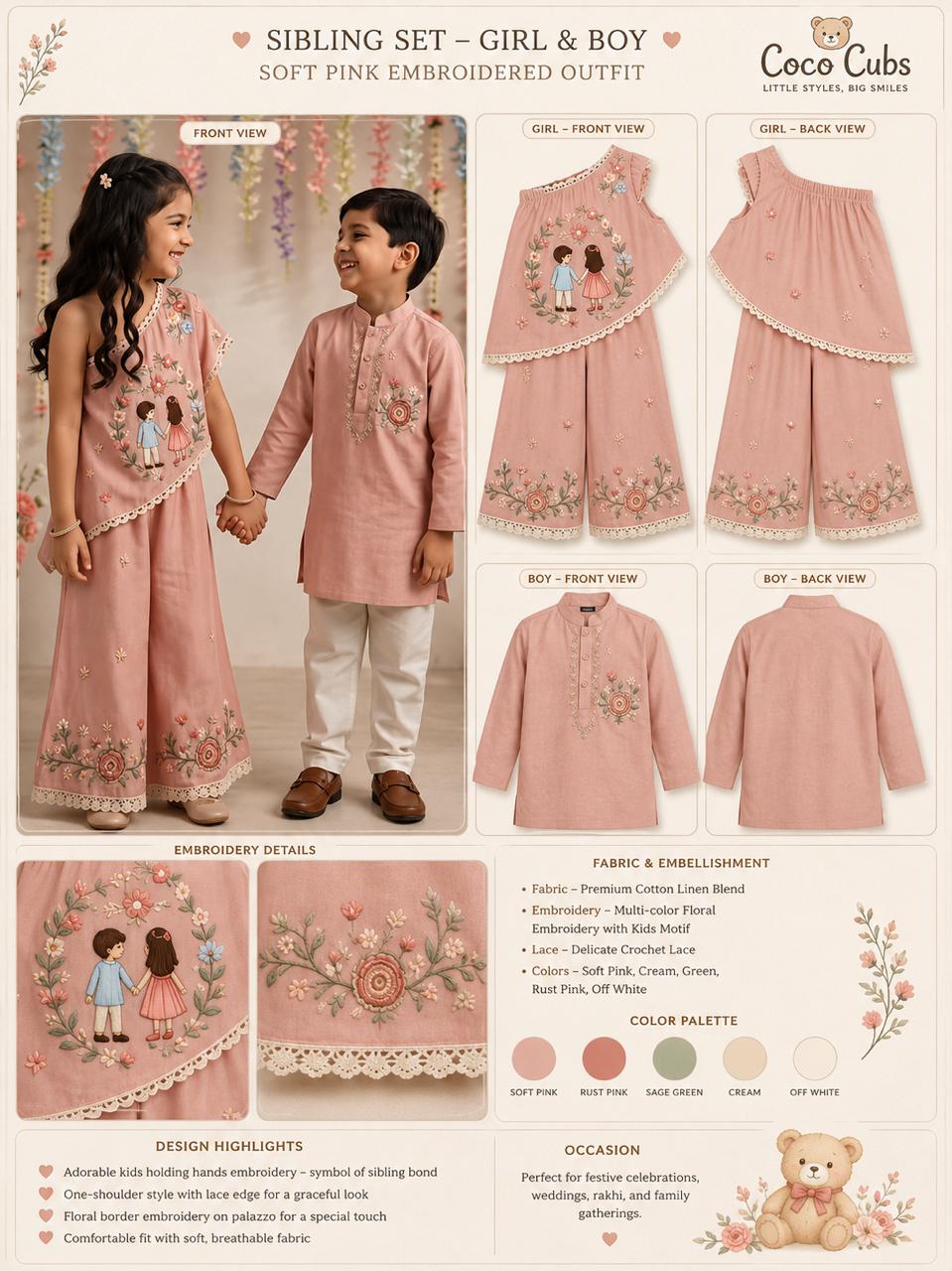 Soft Pink Embroidered Kurta Set (Girls)